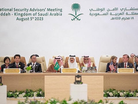 Representatives from China, the US, and Saudi Arabia attend talks to make a headway towards a peaceful end to Russia's war in Ukraine, in Jeddah, Saudi Arabia, August 6, 2023.