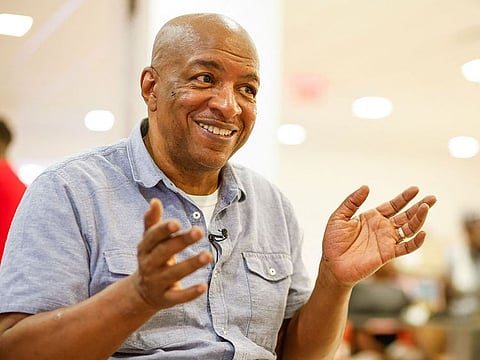 Ralph McDaniels, Hip Hop Coordinator for Queens Public Library speaks during the official launch of the Special Edition Hip-Hop Library Card, in celebration of the 50th anniversary of hip-hop, at the Queens Public Library on July 13, 2023, in New York.