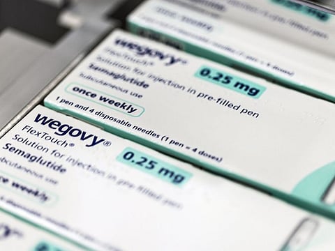 Packets of Wegovy move along a conveyor at the Novo Nordisk A/S production facilities in Hillerod, Denmark.