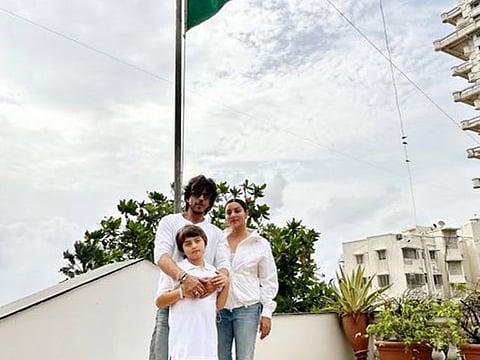 Bollywood superstar Shah Rukh Khan with his family on Indian Independence Day.