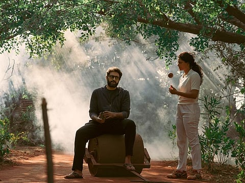 Abhishek Bachchan and Saiyami Kher in 'Ghoomer'.