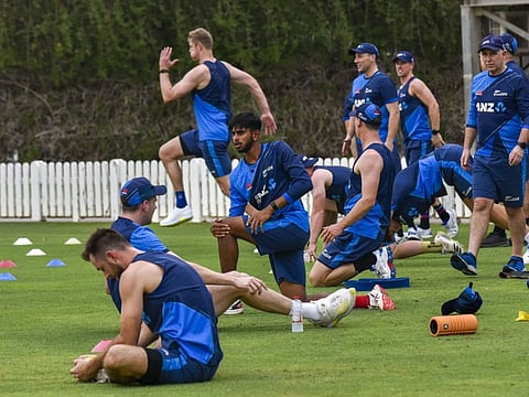 New Zealand team during a practice session at the ICC academy in Dubai.