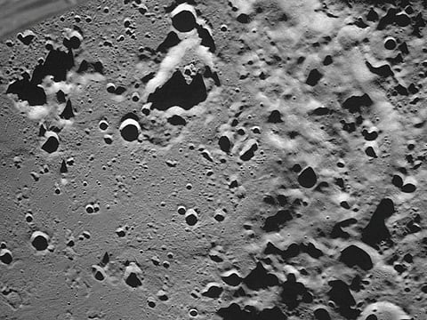 A picture taken from the camera of the lunar landing spacecraft Luna-25 shows the Zeeman crater located on the far side of the moon.