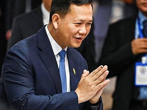 Cambodia's Prime Minister-designate Hun Manet arrives to attend a parliamentary meeting at the National Assembly building in Phnom Penh on August 22, 2023.