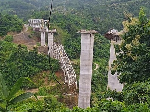 The railway bridge was under construction over the Kurung River connecting Bairabi to Sairang.