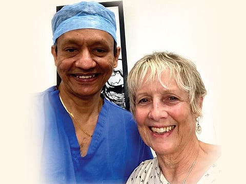 Karen Rockell with to Dr. Parthi Srinivasan, the consultant surgeon at King's College Hospital