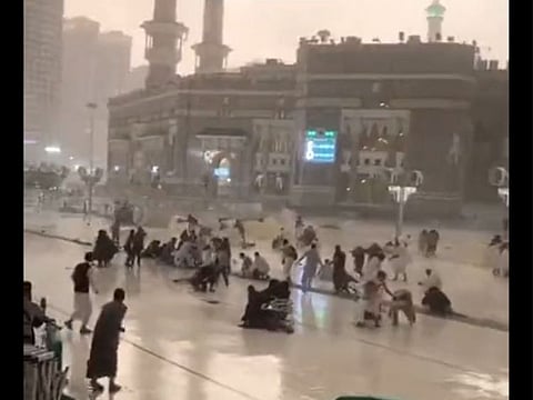 Footage shared with AFP by Mecca residents showed pilgrims outside the Grand Mosque who were toppled over by the wind, which also sent crowd barriers sliding across the rain-slicked floor.