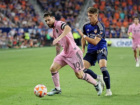 Lionel Messi of Inter Miami against Cincinnati in the semi-finals of the 2023 US Open Cup at TQL Stadium in Cincinnati, Ohio, on Wednesday.