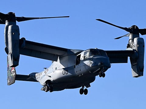 An MV-22B Osprey coming in to land on the USS America off the coast of Brisbane, Tuesday, June 20, 2023. The Australian Defense Department said a Bell Boeing V-22 Osprey tiltrotor aircraft crashed on Melville Island, Sunday, Aug. 27, 2023 during Exercise Predators Run, which involves the militaries of the United States, Australia, Indonesia, the Philippines and East Timor.