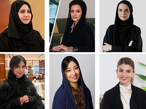 From top, clockwise, Habiba Al Marashi, Dr. Dalya Al Muthanna, Amal Abdulrahim, Eman Al Shorafa, Naila Al Moosawi and Hamda Taryam.