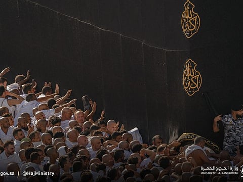 Umrah pilgrims congregate around the Holy Kaaba at the Grand Mosque in Mecca.