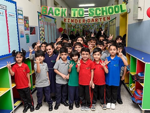 Students return after summer vacation at Pakistan Education Academy in Oud Metha, Dubai, on Monday