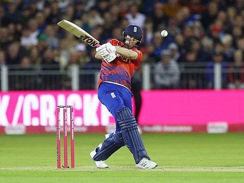 England's Dawid Malan plays a shot during the T20I match against New Zealand at Riverside Ground in Chester-le-Street, on August 30, 2023,