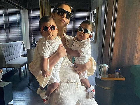 Indian actress Nayanthara with her sons.