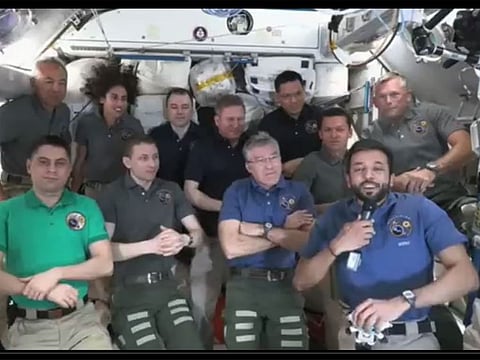 UAE astronaut Sultan Al Neyadi in the presence of other Crew-6 members delivering his last speech aboard ISS ahead of his return home.