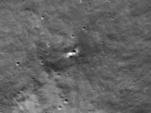 This image provided by NASA’s Goddard Space Flight Center/Arizona State University shows an LROC NAC image enlarged four times centered on the likely Luna-25 crater. A NASA spacecraft around the moon has found the likely crash site of Russia's lost lunar lander, on Thursday, August 31, 2023.