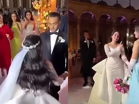 The couple and other attendees dancing to a DJ’s tunes in Mohammad Ali Mosque in Cairo.