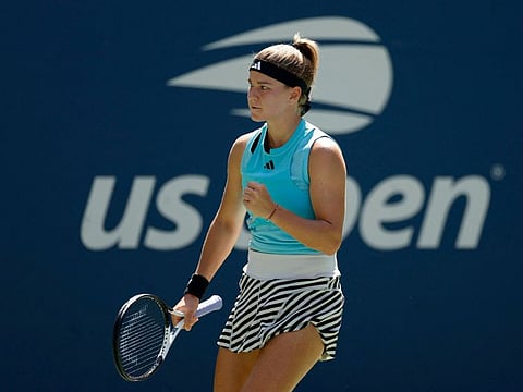 Karolina Muchova of the Czech Republic celebrates after her win against Xinyu Wang of China during their women's singles fourth round on Sunday.