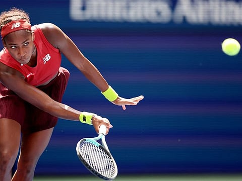 Coco Gauff of the US in action during her quarter-final match against Latvia's Jelena Ostapenko in the US Open on Tuesday.