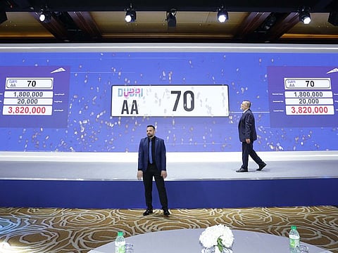 The Dubai car plate AA 70 fetched Dh3.82 million at a recent auction.