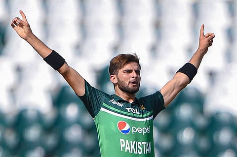 Pakistan's Shaheen Shah Afridi celebrates after taking the wicket of Bangladesh's Litton Das during the Asia Cup ODI match at the Gaddafi Stadium in Lahore on September 6.