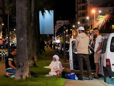 People gather on a street in Casablanca, following a powerful earthquake in Morocco, September 9, 2023
