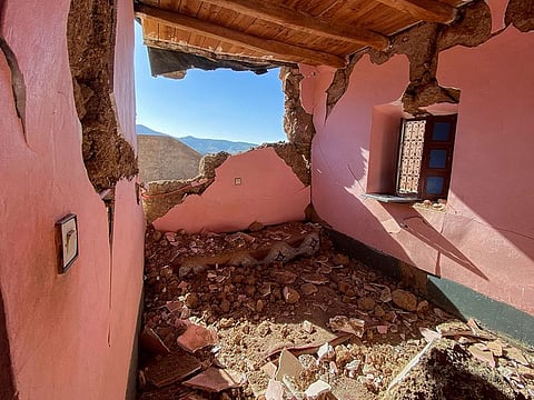 A damaged room, following a powerful earthquake, in the village of Tansghart in the Asni area, Morocco.