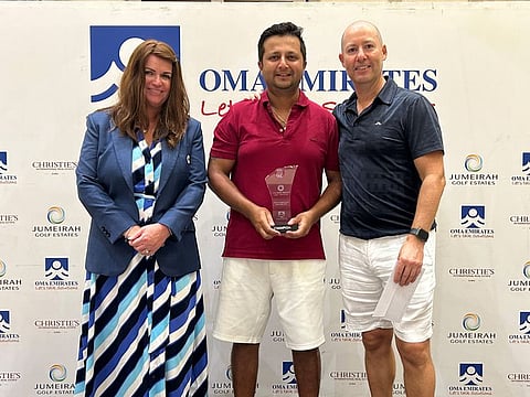 Winners Photo - DG OMA Emirtaes Medalford - Evelyn Downham (Ladies Captain), Vidur Sethi & Noel O’Leary (Vice Captain)