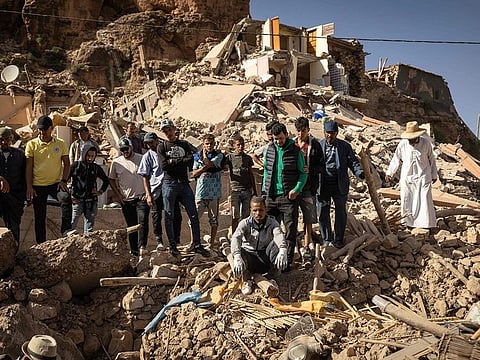Rubble of collapsed houses in the village of Imi N'Tala near Amizmiz in central Morocco after the deadly 6.8-magnitude