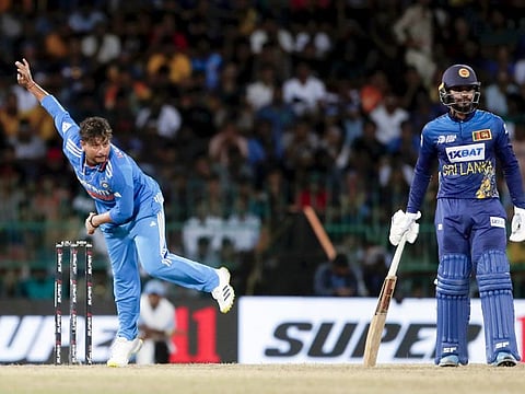 India's Kuldeep Yadav bowls during the Super Fours match against Sri Lanka in the Asia Cup 2023 at R.Premadasa Stadium, in Colombo on Tuesday.
