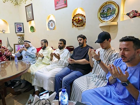 During the prayer meeting at Al Boughaz Al Maghribi restaurant in Abu Hail, Dubai, on Monday night