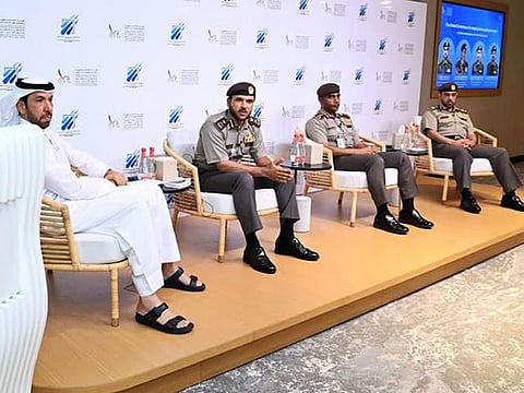 (from left) GDRFA-Dubai officials Maj Gen Talal Ahmed Al Shanqiti; Maj Gen Obaid Muhair bin Suroor; Maj Gen Dr Ali Al Zaabi and Brig Khalaf Al Ghaith during the press conference at Government of Dubai Media Office on Tuesday