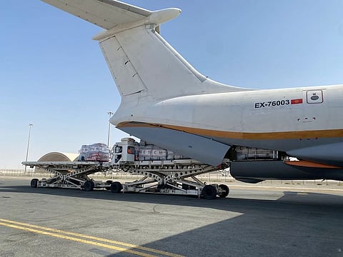 The UAE aid plane at Benghazi airport.