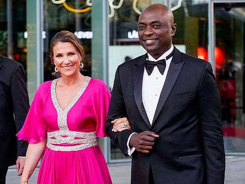 Norway's Princess Martha Louise (L) and her American fiancé Durek Verrett after the government's festive event in connection with Princess Ingrid Alexandra's official day, which was held at Deichman Bjorvika, Oslo's main library, June 16, 2022.
