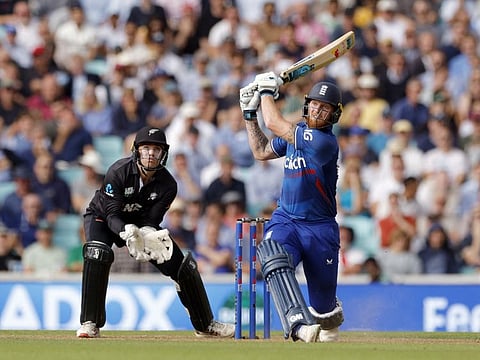 England's Ben Stokes in an aggressive mood during his century knock against New Zealand in the third One Day International at The Oval, London, on Wednesday.