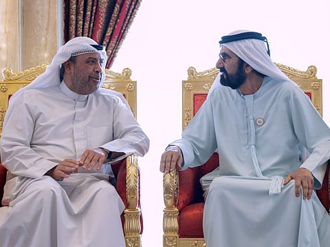 His Highness Sheikh Mohammed bin Rashid Al Maktoum (right), Vice President and Prime Minister of the UAE and Ruler of Dubai, met Sheikh Ahmad Fahad Al-Ahmad Al-Sabah, Deputy Prime Minister and Minister of Defence of Kuwait, at Za’abeel Palace in Dubai on Wednesday
