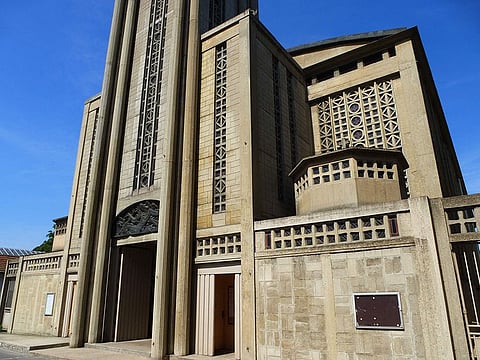 A picture taken on July 24, 2013 shows the concrete facade of the Notre-Dame du Raincy church, in Le Raincy, in the eastern suburbs of Paris.