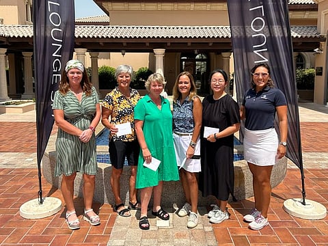 The Lounge Spa Ladies Winning Photo - Left-Right (JGE Lady Captain) Evelyn Downham, Sylvie Martin, Sue Stevens, Marta Balaguer, Joo Yun Lee, Ginger Delacretaz (TFA Teaching Professional)
