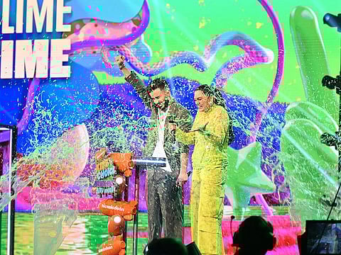 Ossy Marwah and Jessie J perform during the Nickelodeon Kids' Choice Awards Abu Dhabi 2023 at Etihad Arena on Sept. 16, 2023 in Abu Dhabi.