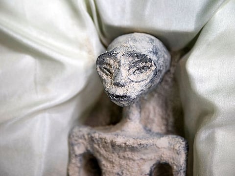 A tiny body of a specimen, that Mexican journalist and UFO enthusiast Jaime Maussan says is not related to any known Earthly species.