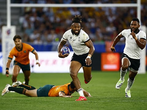Fiji's Waisea Nayacalevu in action during the Pool C game against Australia at the Stade Geoffroy-Guichard, Saint-Etienne, France on September 17.