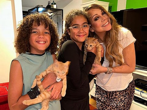 Mariah Carey with her twins, Moroccan and Monroe, and kittens, Nacho and Rocky Jr.