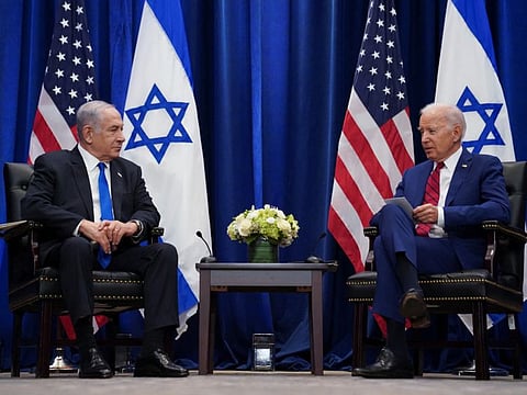 Biden holds a bilateral meeting with Netanyahu on the sidelines of the 78th UN General Assembly in New York City on September 20, 2023.