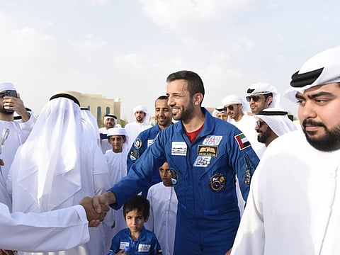 UAE astronaut Sultan Al Neyadi meeting well wishers who came to his hometown Umm Ghafa to greet him. Photo Ahmad Alotbi/Gulf News