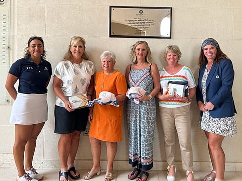 The Ladies Pairs Scramble - from left, Ginger Delacretaz (TFA Teaching Professional), Jane Vorster, Tersea Sheepwash, Trudi McMullan, Sue Stevens, (JGE Lady Captain) Evelyn Downham