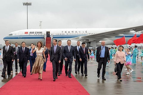 Syria's President Bashar Al Assad and First Lady Asma Al Assad arrives in eastern city of Hangzhou on September 21, 2023.