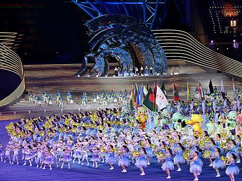 Performers take part in the opening ceremony of the Asian Games at the Hangzhou Olympic Sports Centre Stadium in Hangzhou in China's eastern Zhejiang province on September 23, 2023.