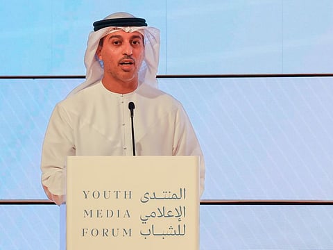 Dr Ahmad Belhoul Al Falasi, Minister of Education, speaking at the opening session of the Youth Media Forum in Dubai on Monday