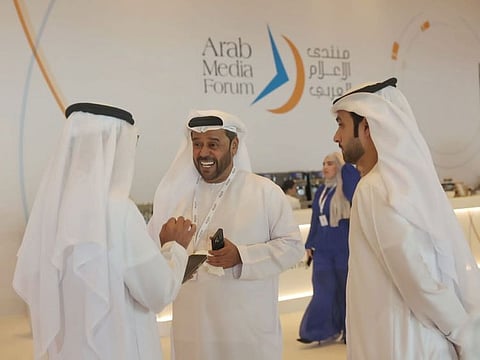 Participants begin to arrive at the 21st Arab Media Forum at Dubai's Madinat Jumeirah on Tuesday morning.