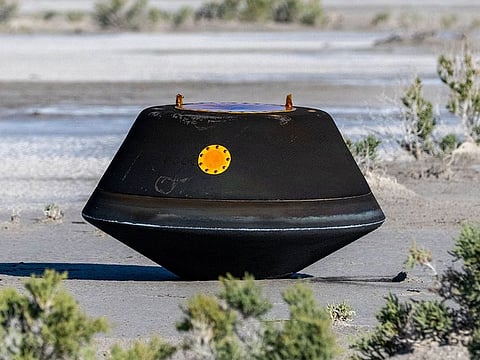 The return capsule containing a sample collected from the asteroid Bennu.